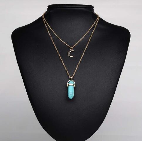 Artilady Natural Opal Moon Choker Necklace – Crystal Stone Pendant