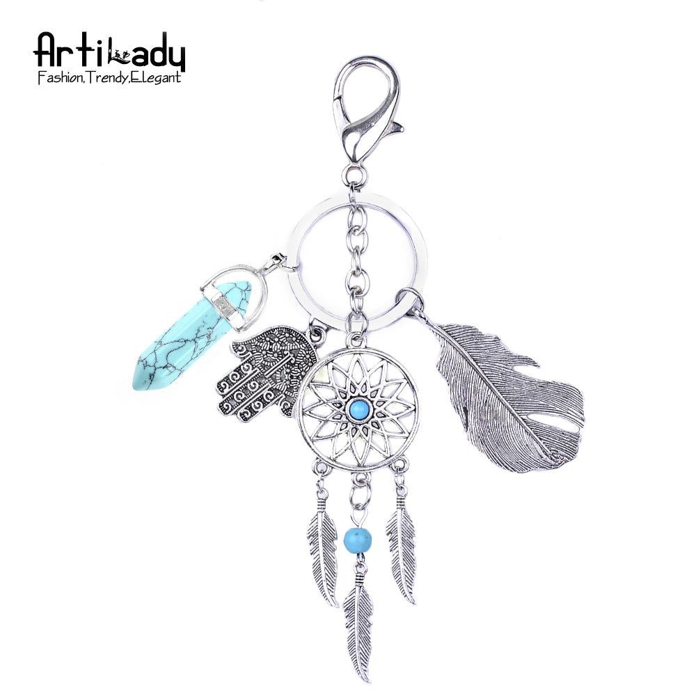 Artilady natural opal stone dreamcatcher keyring jewelry