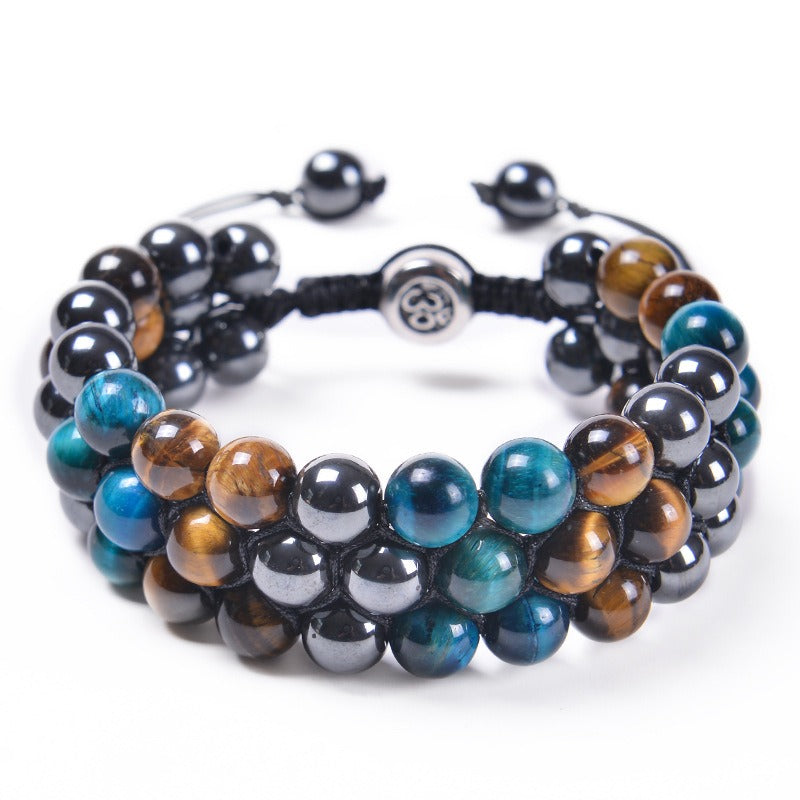 Handwear 8MM Natural Stone Beads Woven Bracelet Adjustable Tiger Eye Stone Men's Bracelet