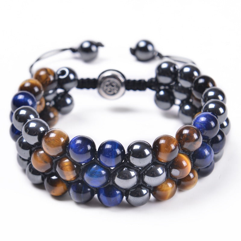 Handwear 8MM Natural Stone Beads Woven Bracelet Adjustable Tiger Eye Stone Men's Bracelet