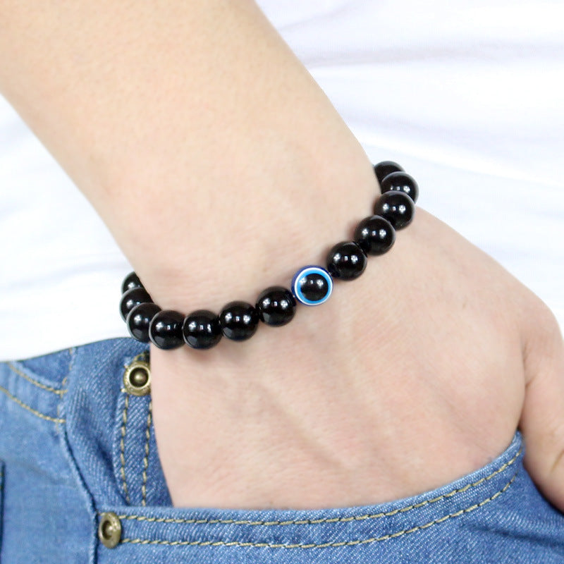 Turkish Evil Eyes Bracelet Black Natural Stone Beads Obsidian Men Braslet For Male Yoga Hand Jewelry Accessories