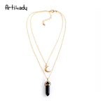 Artilady Natural Opal Moon Choker Necklace – Crystal Stone Pendant