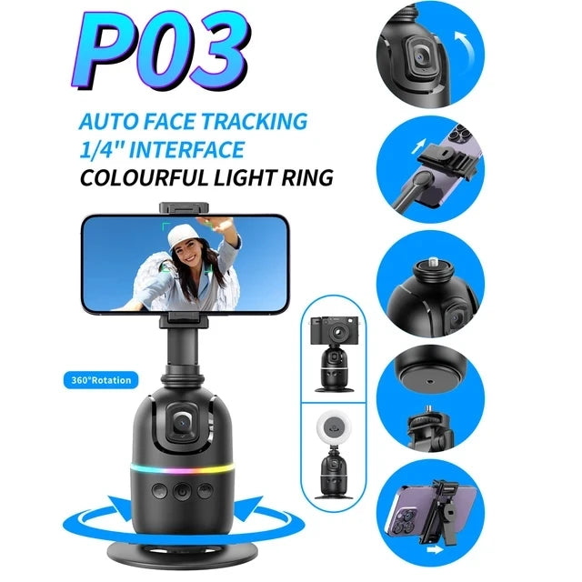 P03  AI Smart Gimbal 360° Auto Face Tracking Gimbal All-in-one Rotation For Smartphone video Vlog Stabilizer Phone Holder