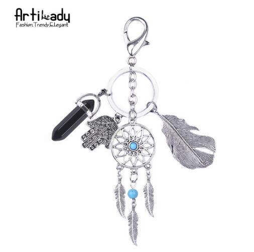 Artilady natural opal stone dreamcatcher keyring jewelry