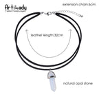 Artilady PU Leather Opal Choker Necklace – Women’s Fashion
