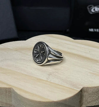 Silver Cross Men's and Women's Ring Hand Engraved Gold Plating