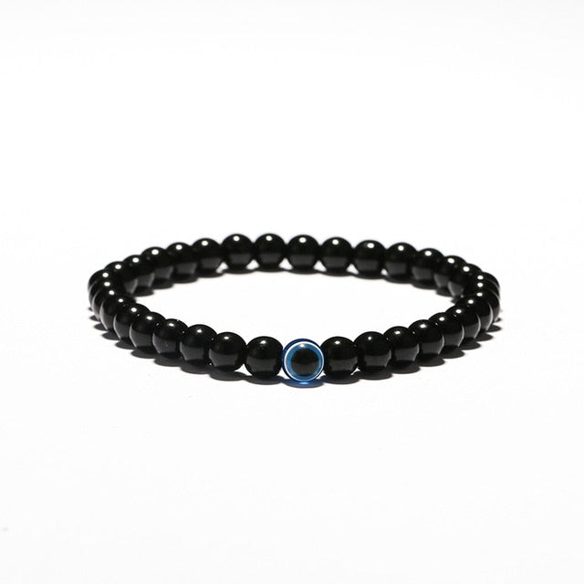 Turkish Evil Eyes Bracelet Black Natural Stone Beads Obsidian Men Braslet For Male Yoga Hand Jewelry Accessories