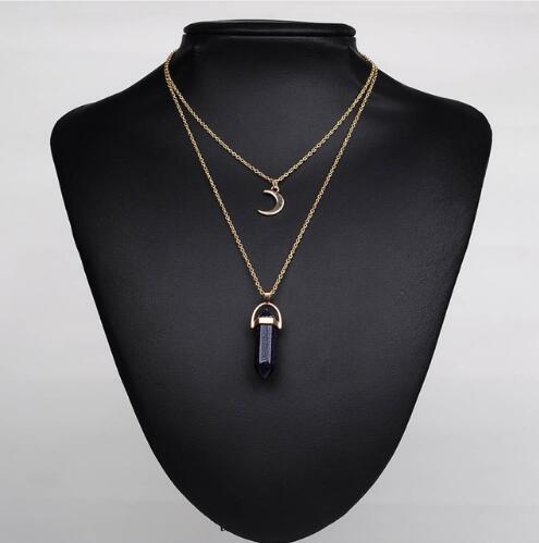 Artilady Natural Opal Moon Choker Necklace – Crystal Stone Pendant