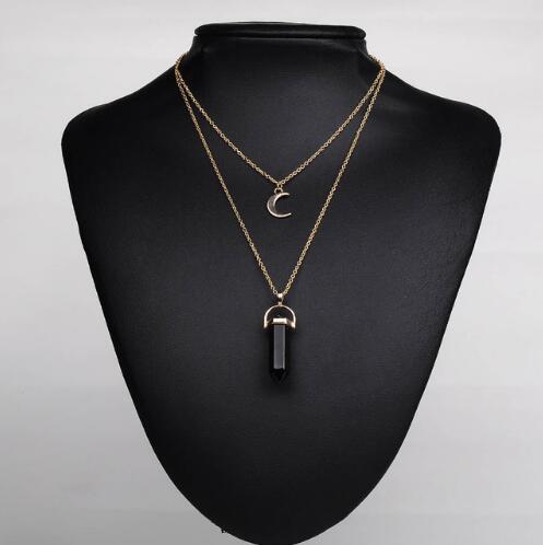 Artilady Natural Opal Moon Choker Necklace – Crystal Stone Pendant