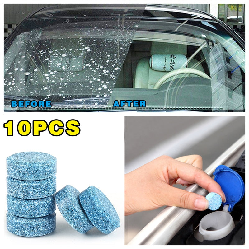 10PCS Car Solid Wiper Tablets – 1 Tablet Makes 4L Glass Cleaner | Auto Windshield Cleaning