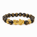 1pc Feng Shui 10-12mm Black Beads Alloy Wealth Bracelet Bangles With Golden Pixiu Charm bracelet  Gifts for Men Women