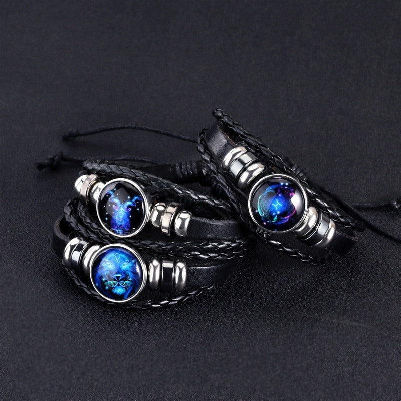 European and American Fashion Retro Twelve Constellation Bracelet Button Constellation Bracelet
