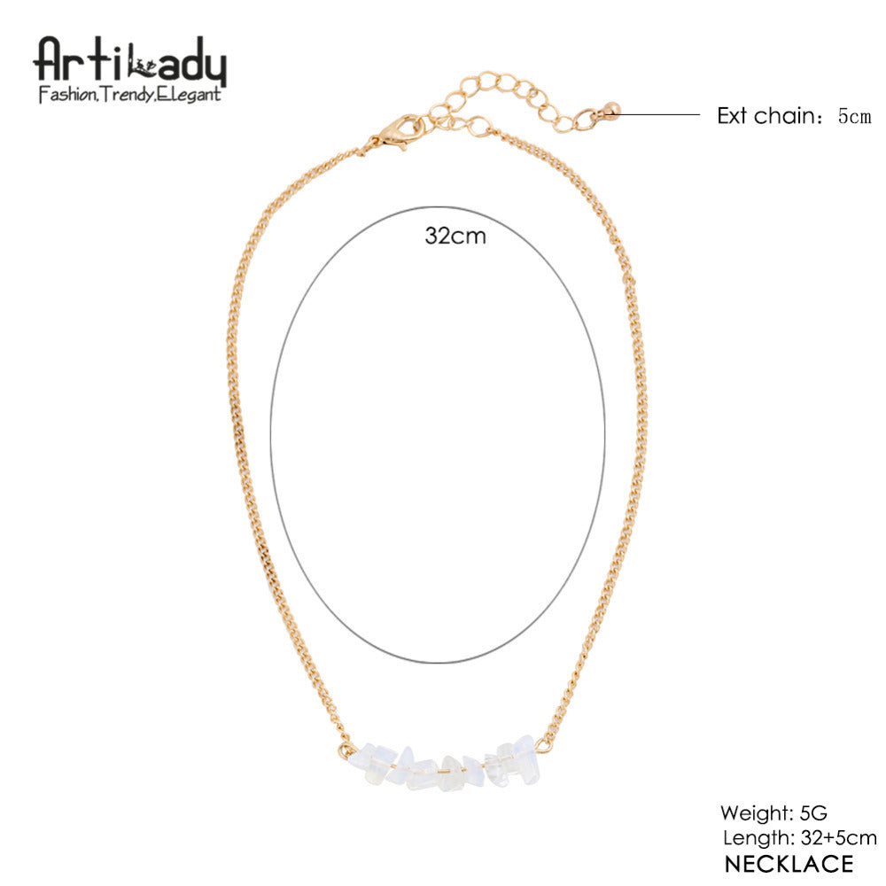 Chic Multicolor Opal Stone Choker Necklaces Fashion Gold Color Chain Crystal Necklace for Women Jewelry