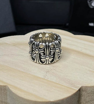 Silver Cross Men's and Women's Ring Hand Engraved Gold Plating