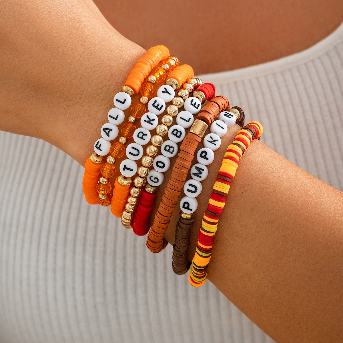 Thanksgiving letter soft ceramic bracelet ins style acrylic bead Bracelet set