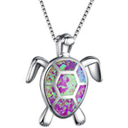 Silver Filled Blue Opal Sea Turtle Pendant Necklace Women Female Animal Wedding Ocean Beach Jewelry