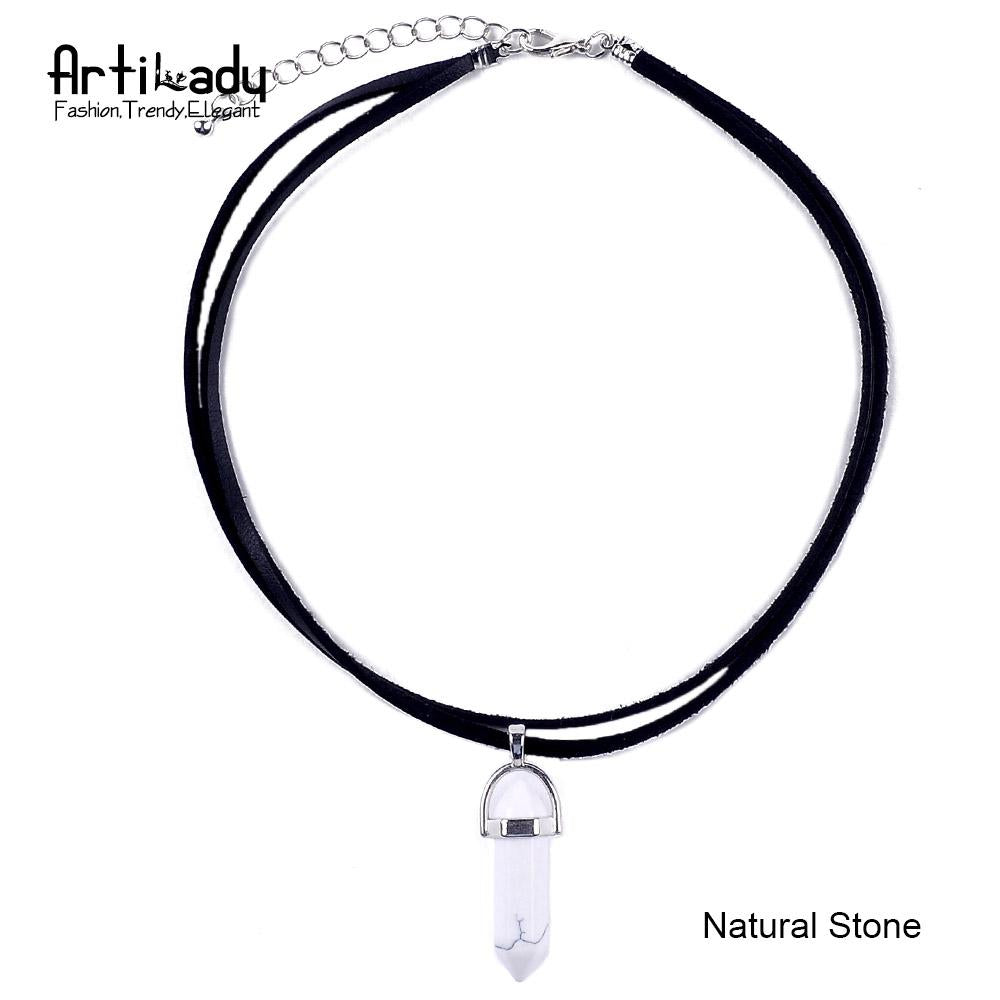 Artilady PU Leather Opal Choker Necklace – Women’s Fashion