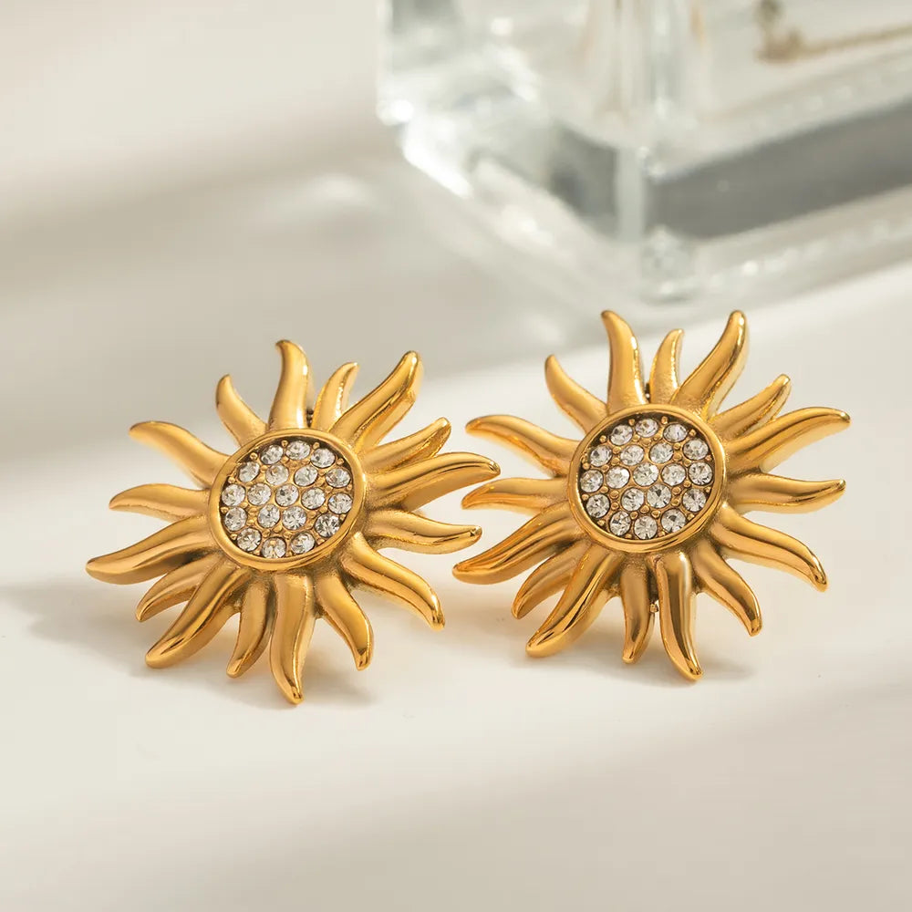 Stainless steel sunflower jewelry flower earrings for women