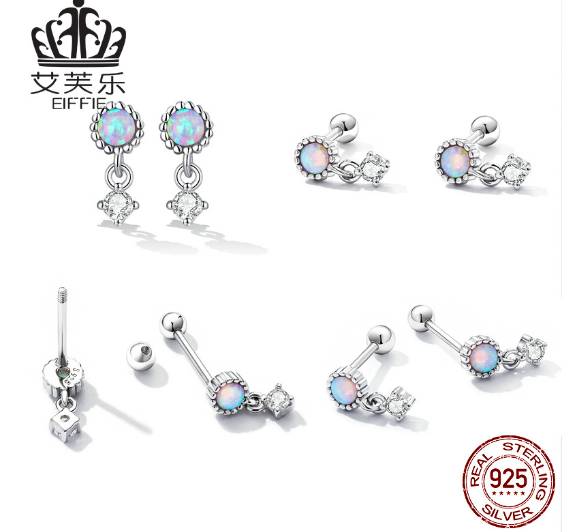 Avele Popular Sterling Silver s925 Simple Opal Earrings Platinum-Plated Exquisite Zircon Earrings Sce1382
