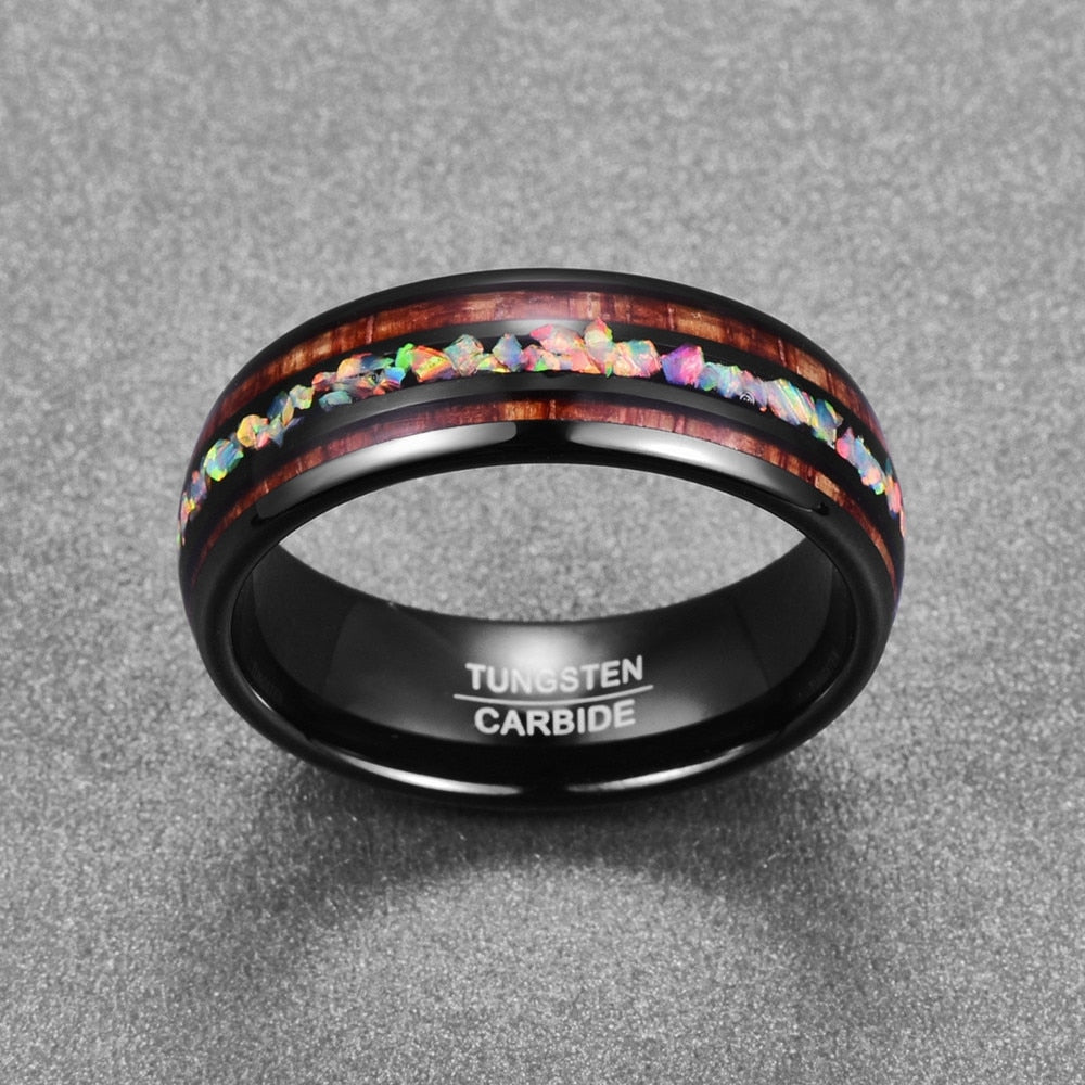 Nuncad Width 8mm Dome Black Acacia Wood Opal tungsten carbide men's Wedding Band