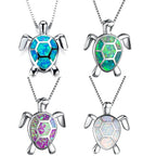 Silver Filled Blue Opal Sea Turtle Pendant Necklace Women Female Animal Wedding Ocean Beach Jewelry