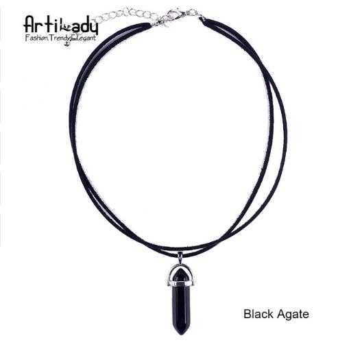 Artilady PU Leather Opal Choker Necklace – Women’s Fashion