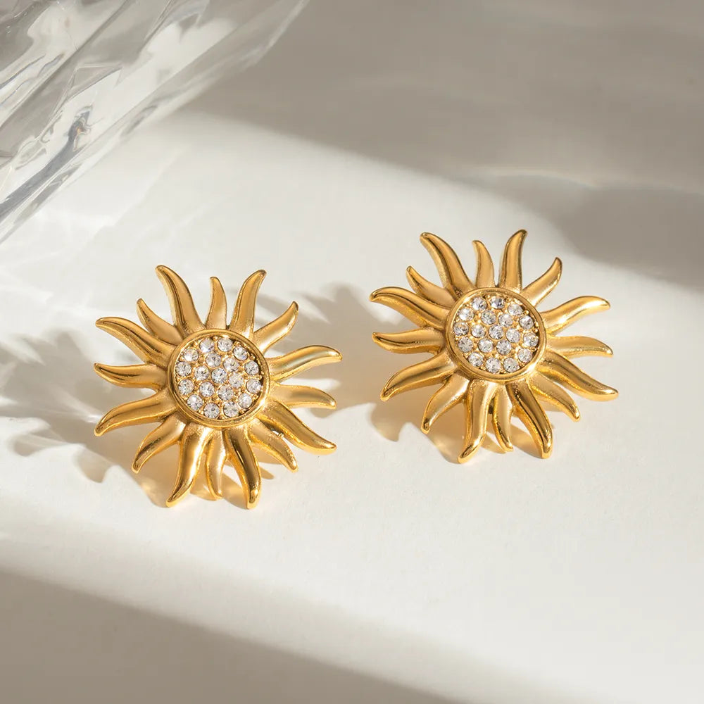 Stainless steel sunflower jewelry flower earrings for women