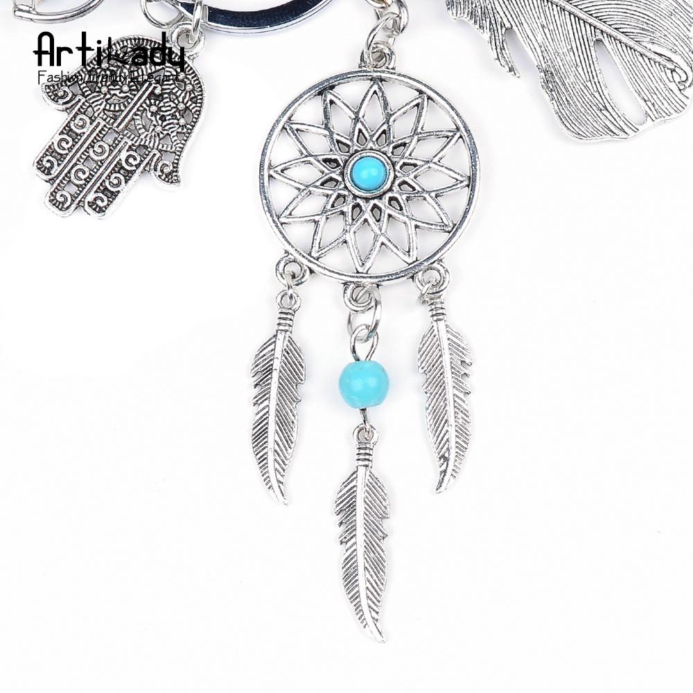 Artilady natural opal stone dreamcatcher keyring jewelry