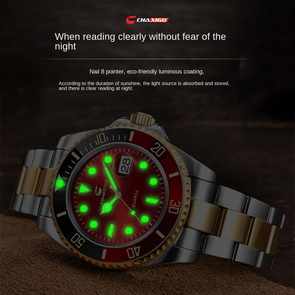 Swiss Brand CHAXIGO Men's Watch Green Submariner Style Waterproof Versatile Alloy Quartz Watch