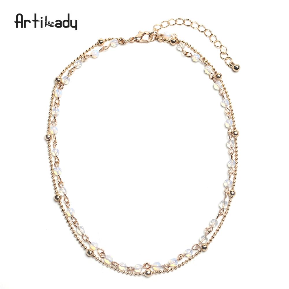 Artilady 2 layer choker necklace opal stone beads necklaces