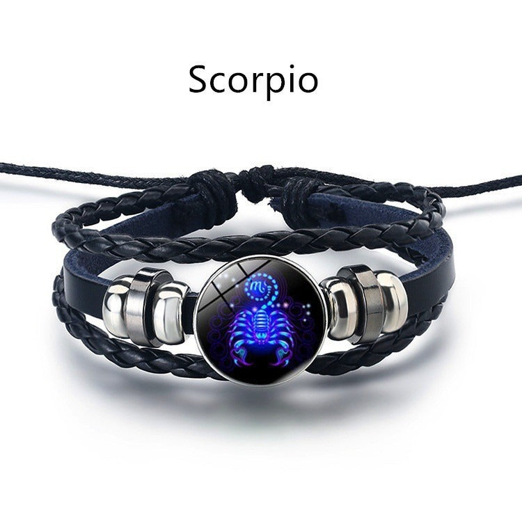 European and American Fashion Retro Twelve Constellation Bracelet Button Constellation Bracelet