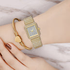 MISSFOX  2689 Diamond Watch For Women Luxury Brand Ladies Gold Square Watch Minimalist Analog Quartz Movt Unique Female Iced Out Watch