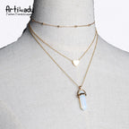 Artilady 3 layer opal pink stone necklace heart with multi stone