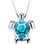 Silver Filled Blue Opal Sea Turtle Pendant Necklace Women Female Animal Wedding Ocean Beach Jewelry