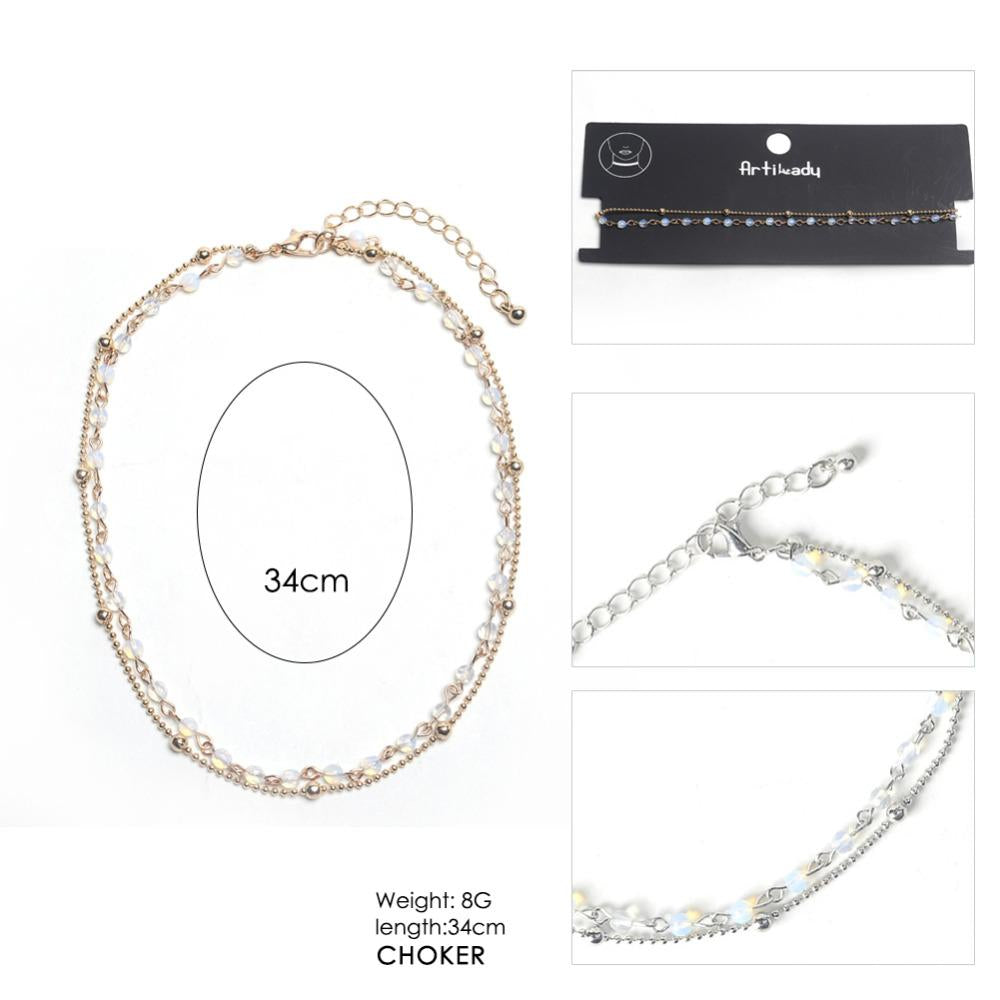 Artilady 2 layer choker necklace opal stone beads necklaces