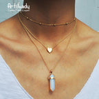 Artilady 3 layer opal pink stone necklace heart with multi stone