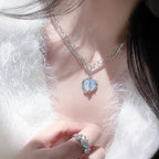 Multi-Layer Flash Diamond Split Micro-Set Zircon Love Necklace Female Niche Design Heart-Shaped Opal Crystal Clavicle Chain