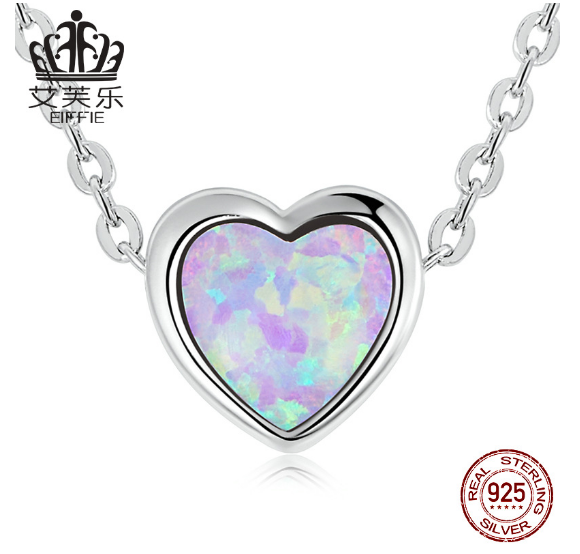 Original Sterling Silver s925 Opal Love Necklace Colorful Heart-Shaped Simple And Delicate Pendant Necklace