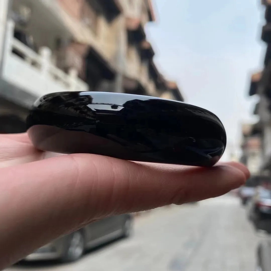 Women Real Jades Bangles Natural Black Chalcedony Certified Jades Stone Fine Jewelry Wide Bangle Bracelets Girlfriend Mom Gifts