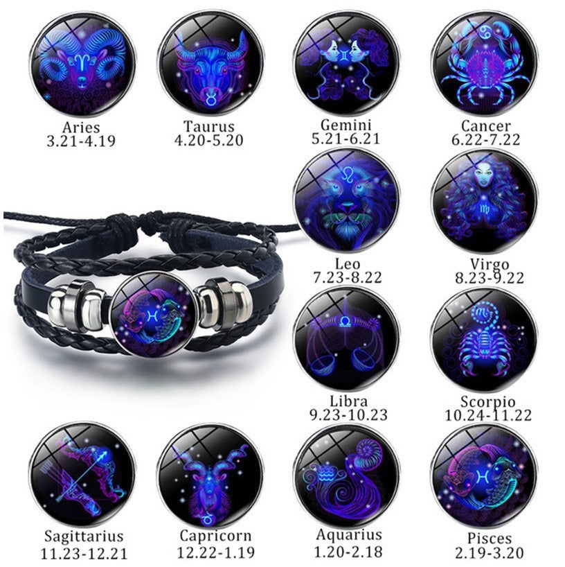 European and American Fashion Retro Twelve Constellation Bracelet Button Constellation Bracelet