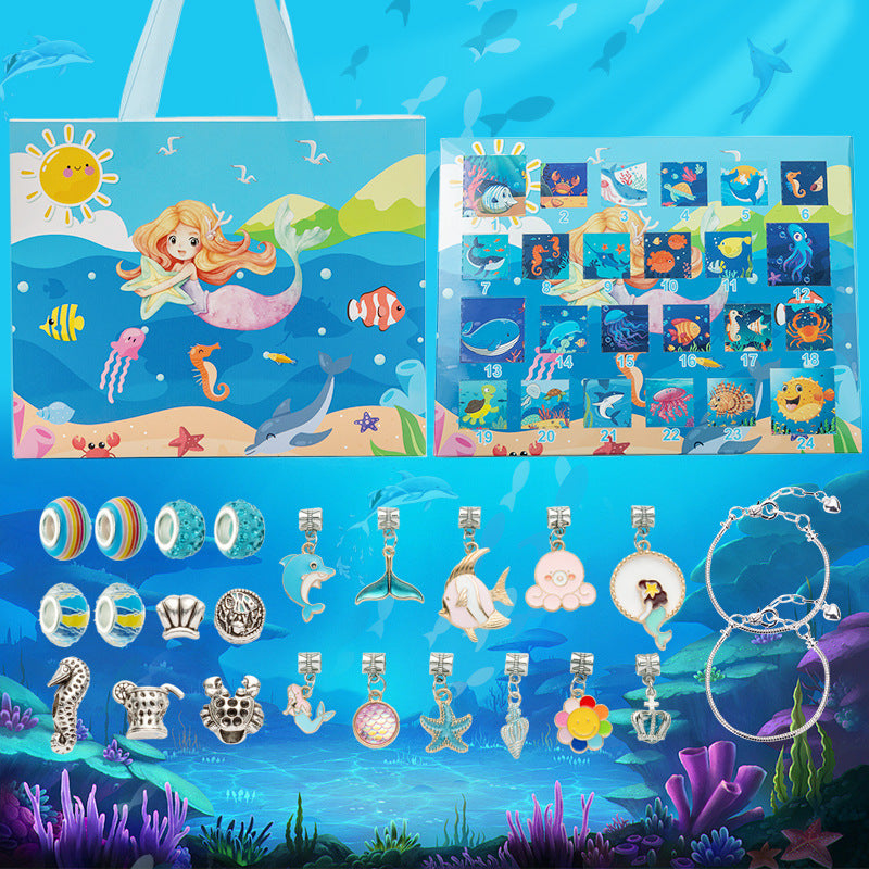 Ocean themed blind box cartoon children's gift DIY bracelet 24 grid calendar cave music holiday gift