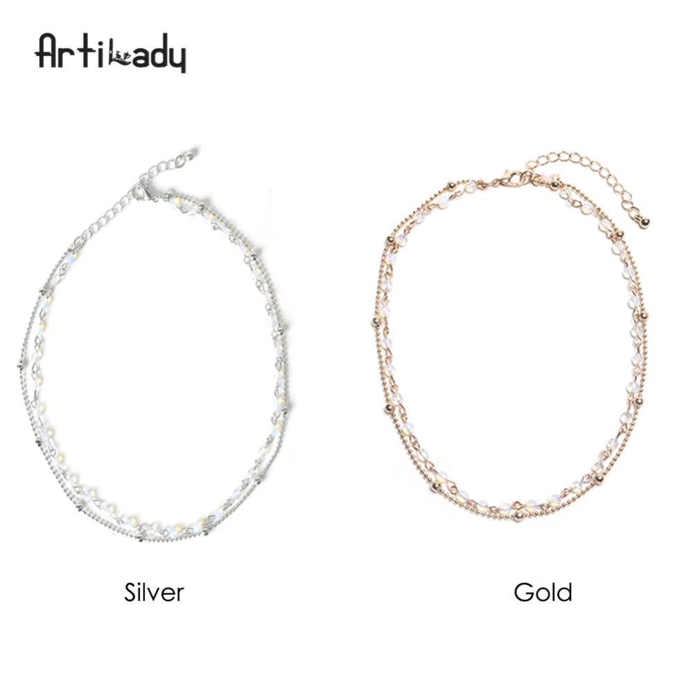 Artilady 2 layer choker necklace opal stone beads necklaces