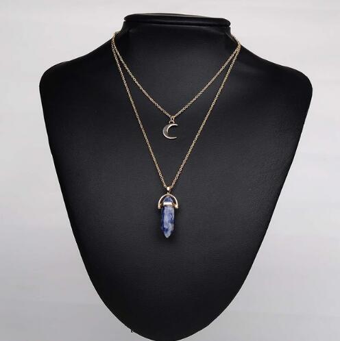 Artilady Natural Opal Moon Choker Necklace – Crystal Stone Pendant