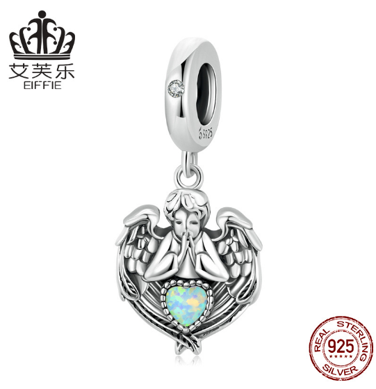 Effie Original Sterling Silver S925 Angel Prayer Love Pendant Bracelet Zircon Opal Heart Pendant Accessories