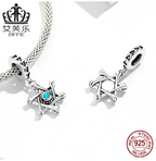 Avelle Sterling Silver S925 Hexagram Devil Eye Pendant Bracelet Blue Opal Simple Star Formation Pendant
