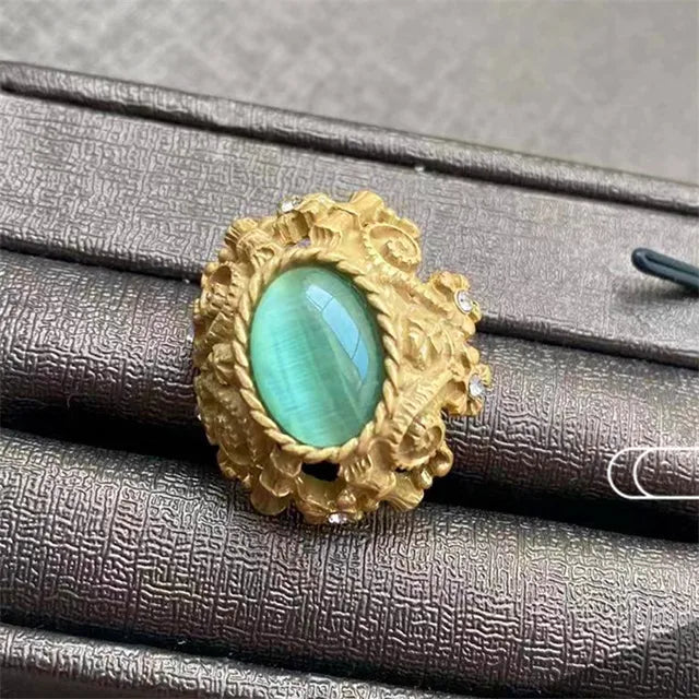 Vintage Metal Stud Earrings Natural Stone Opal Brass for Women Gold Color Jewelry New Elegant Travel Gift