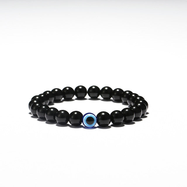 Turkish Evil Eyes Bracelet Black Natural Stone Beads Obsidian Men Braslet For Male Yoga Hand Jewelry Accessories