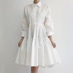 Autumn  Korean Design White Black Shirt Dress Female Korean Loose White Dress