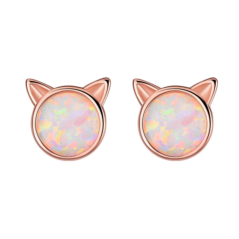 New Fashion Cute Women Silver Plated Faux Opal Inlaid Cats Ear Stud Earrings Jewelry Sweet Special Christmas Gift