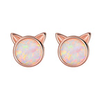 New Fashion Cute Women Silver Plated Faux Opal Inlaid Cats Ear Stud Earrings Jewelry Sweet Special Christmas Gift